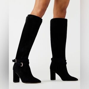 Steve Madden Finch Black Suede Knee High Block Heel Boots Size 10 NEW